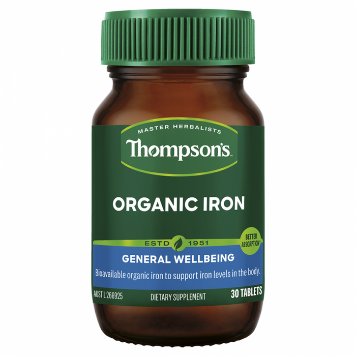 Thompson's Organic Iron 24mg 30tabs - The Health Shop