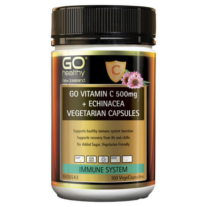 GO Healthy Vitamin C 500mg + Echinacea Vegetarian Capsules 100vcaps - The Health Shop