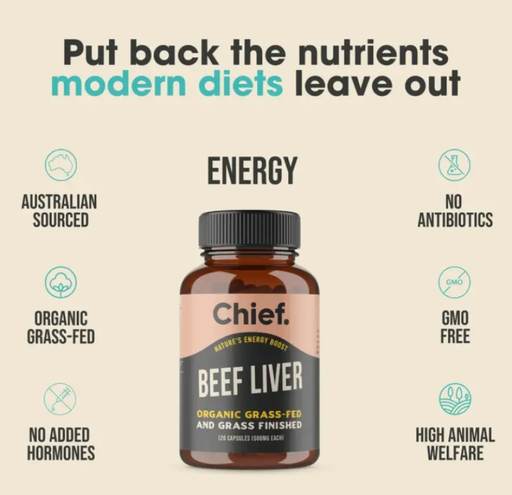 Chief. Organic Beef Liver 500mg 120caps - The Health Shop