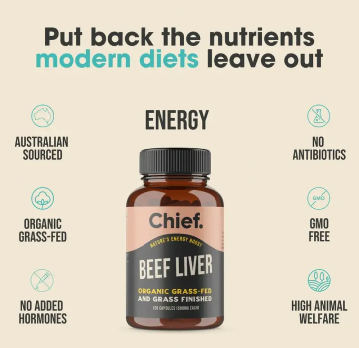 Chief. Organic Beef Liver 500mg 120caps - The Health Shop