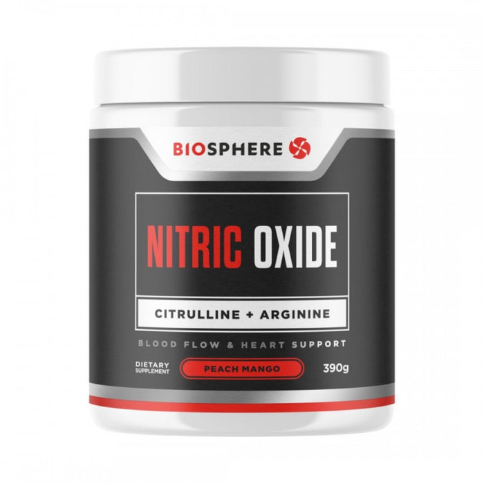 Biosphere Nitric Oxide Powder, Peach Mango 390g - The Health Shop