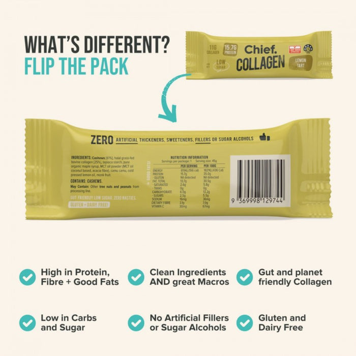 Chief. Collagen Protein Bar Lemon Tart 45g - The Health Shop
