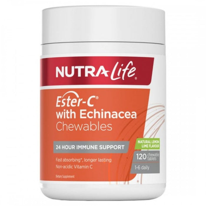 Nutra-Life Ester-C with Echinacea Chewables, Lemon/Lime Flavour 120tabs - The Health Shop