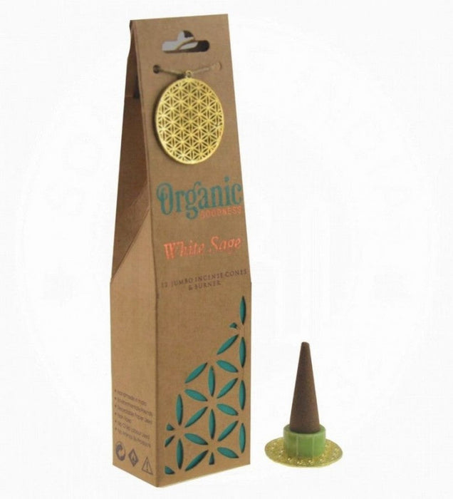 Organic Goodness Jumbo Incense Cones & Burner, White Sage - The Health Shop
