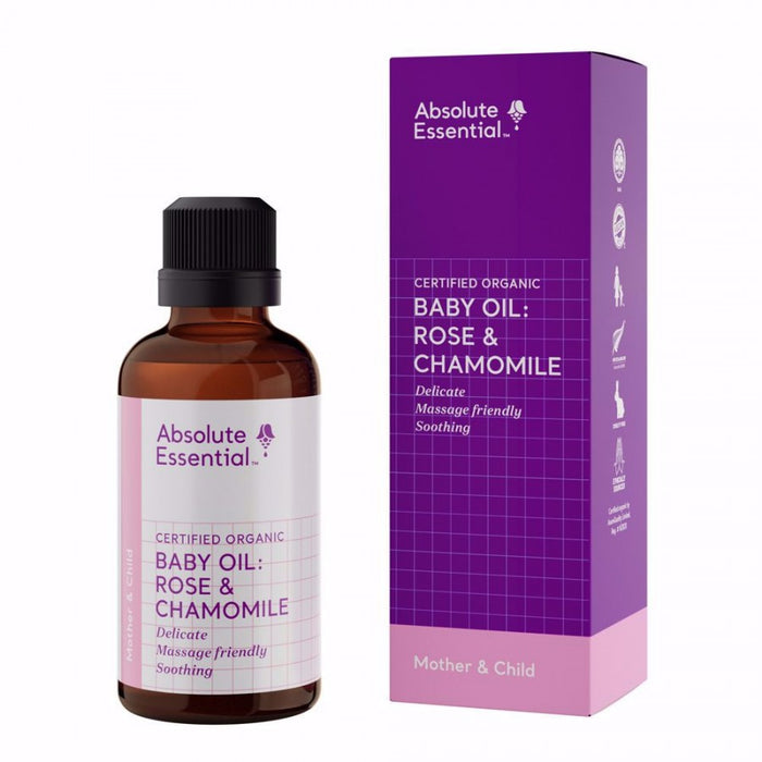 Absolute Essential Baby Oil: Rose & Chamomile (Organic) 50ml - The Health Shop