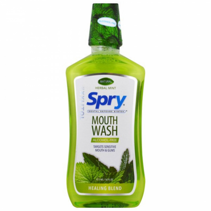 Spry Xylitol Mouth Wash, Herbal Mint Alcohol Free 473ml - The Health Shop