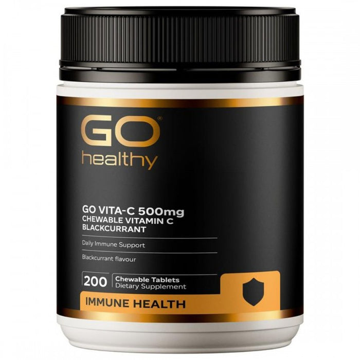 GO Healthy VITA-C 500mg, Blackcurrant 200 chewable tablets - The Health Shop