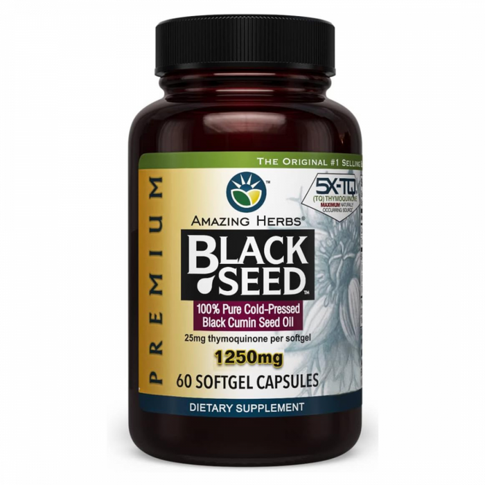 Amazing Herbs PREMIUM Black Seed Oil 1250mg 60 softgels - The Health Shop