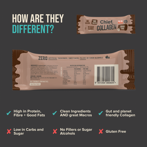 Chief. Collagen Protein Bar Double Choc 45g - The Health Shop