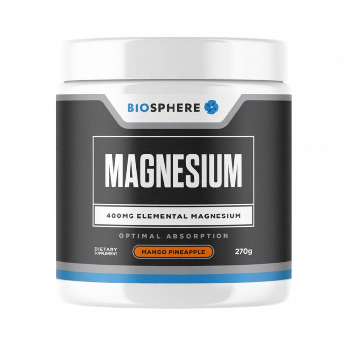 Biosphere Magnesium Powder 400mg 60 serve tub, Mango Pineapple - The Health Shop