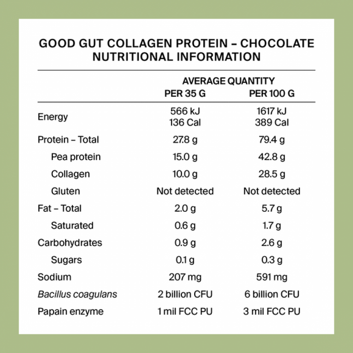 BePure Good Gut Collagen Protein Chocolate 560g glass jar