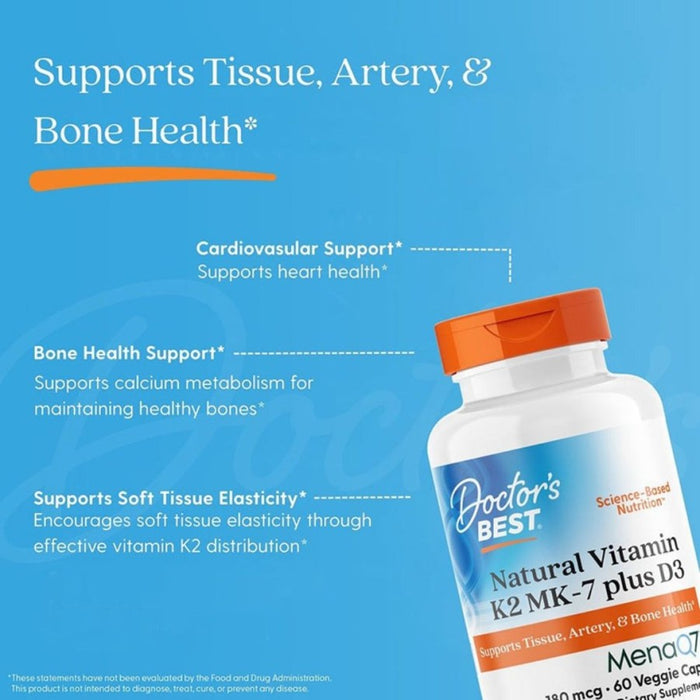 Doctor's Best Natural Vitamin K2 MK-7 180mcg plus D3 60 veggie caps