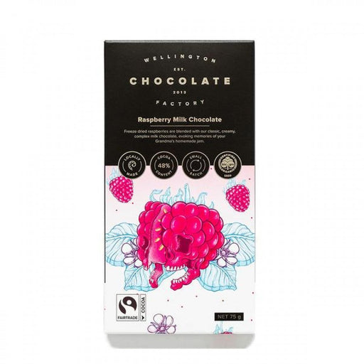 Wellington Chocolate Factory Raspberry Milk Chocolate Bar 75g - The Health Shop