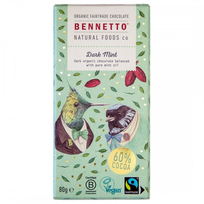 Bennetto Dark Mint Organic Chocolate 80g - The Health Shop