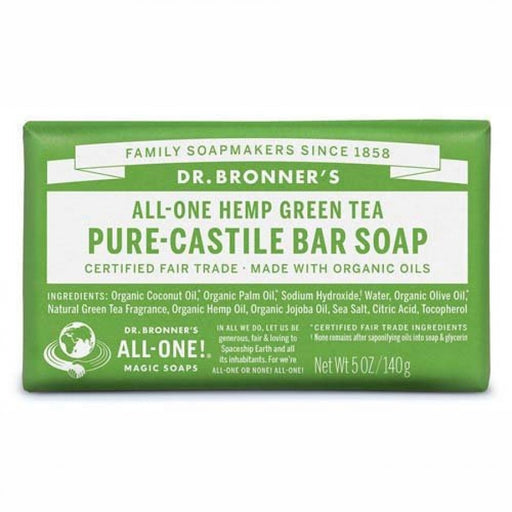 Dr. Bronner's Pure-Castile Bar Soap 140g, Green Tea - The Health Shop