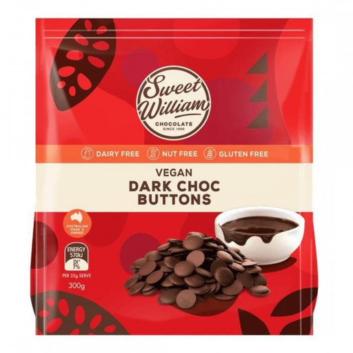 Sweet William Vegan Dark Choc Buttons 300g