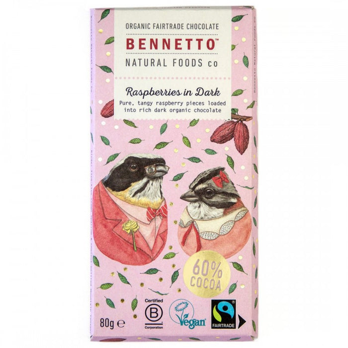 Bennetto Raspberries in Organic Dark Chocolate 80g - The Health Shop