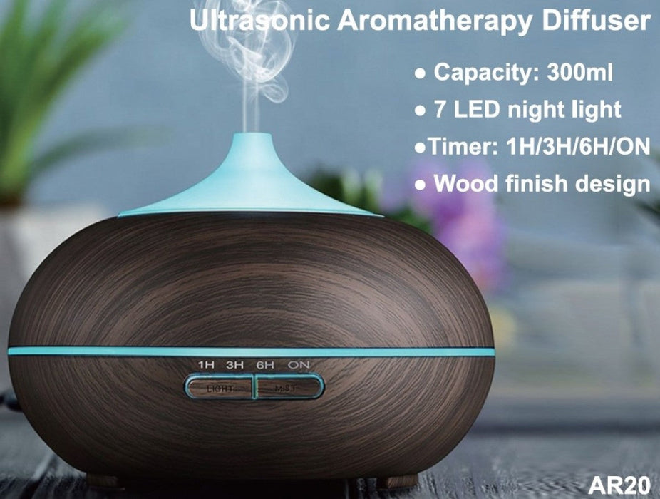 Ultrasonic Aromatherapy Diffuser, Dark Wood Colour - The Health Shop