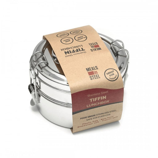 Meals In Steel Twin Layer Tiffin Round Bento Lunchbox, Stainless Steel