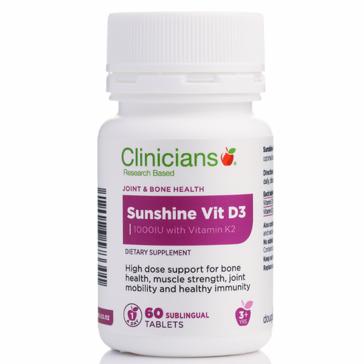 Clinicians Sunshine Vitamin D3 1000IU+K2 60 sublingual tabs - The Health Shop