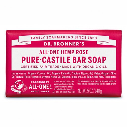 Dr. Bronner's Pure-Castile Bar Soap 140g, Rose - The Health Shop