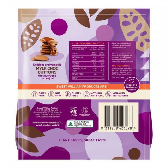 Sweet William Vegan Mylk Choc Buttons 300g