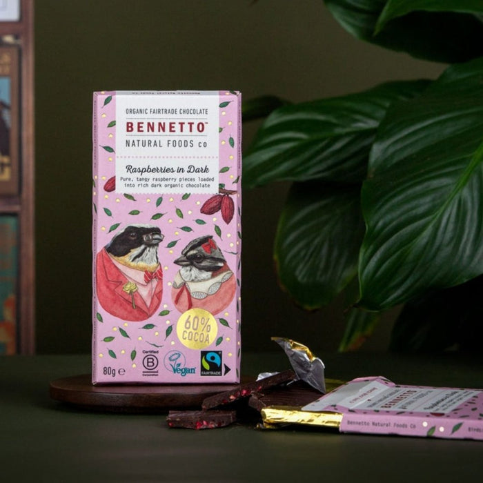 Bennetto Raspberries in Organic Dark Chocolate 80g - The Health Shop