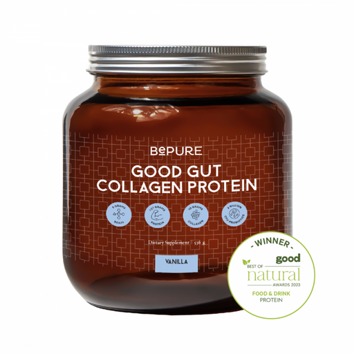 BePure Good Gut Collagen Protein Vanilla 536g glass jar - The Health Shop