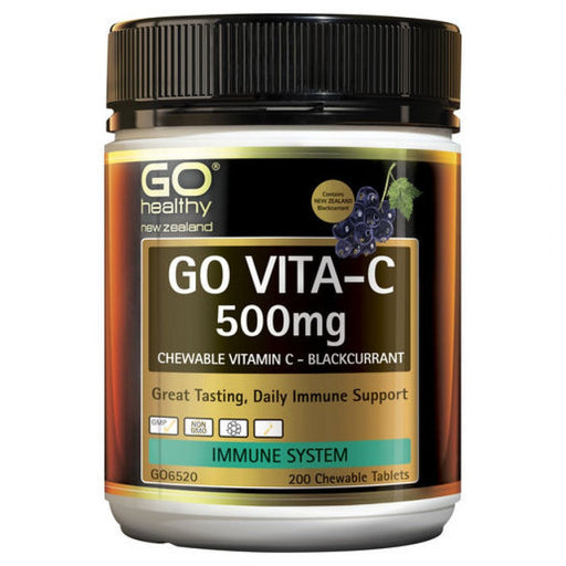 GO Healthy VITA-C 500mg, Blackcurrant 200 chewable tablets - The Health Shop