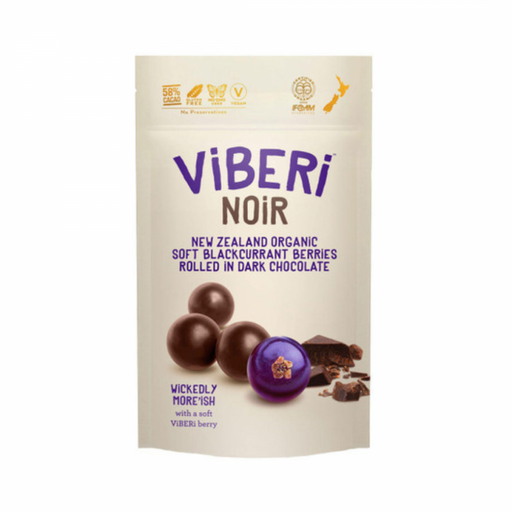 ViBERi NOiR 58% Organic Dark Chocolate Rolled Blackcurrants 90g - The Health Shop