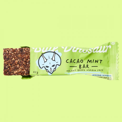 Blue Dinosaur Hand-Baked Cacao Mint Bar, plant-based and grain free, 45g snack bar - The Health Shop