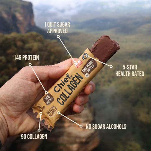  Chief Collagen Protein Bar, Choc Peanut Butter, 9g Bovine Collagen, 14g Protein - The Health Shop