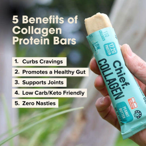 Chief Collagen Protein Bar, Peanut Butter 45g curb cravings, promote gut health, keto friendly -The Health Shop