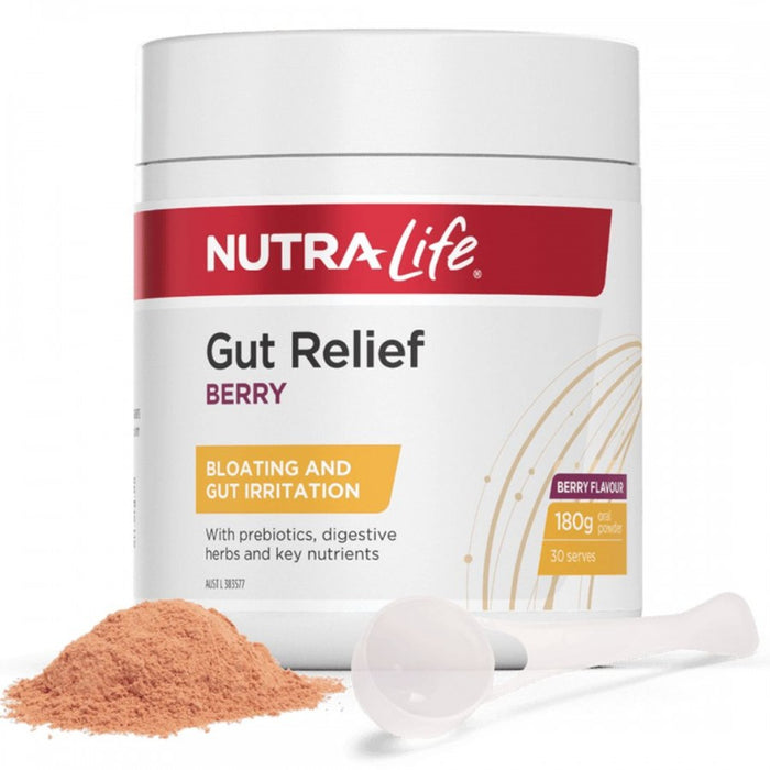 Nutra-Life Gut Relief for Bloating and Gut Irritation, Berry Flavour powder 180g - The Health Shop