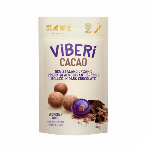 ViBERi CACAO, 70% Organic Dark Chocolate Rolled Blackcurrants 90g - The Health Shop