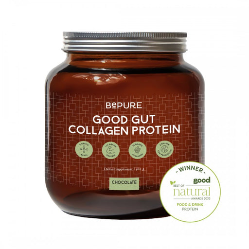 BePure Good Gut Collagen Protein Chocolate 560g glass jar - The Health Shop