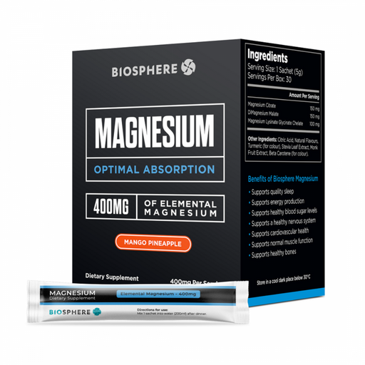 Biosphere Magnesium 400mg 30 sachets, Mango Pineapple - The Health Shop