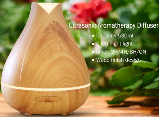 Ultrasonic Aromatherapy Diffuser, Light Wood Tulip 530ml - The Health Shop