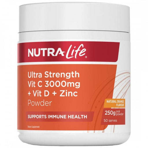 Nutra-Life Ultra Strength Vit C 3000mg + Vit D + Zinc 250g powder