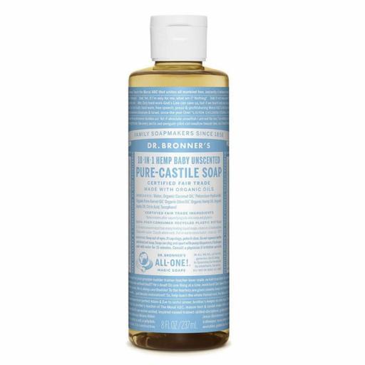 Dr. Bronner's Pure-Castile Liquid Soap, Baby Unscented 237ml - The Health Shop