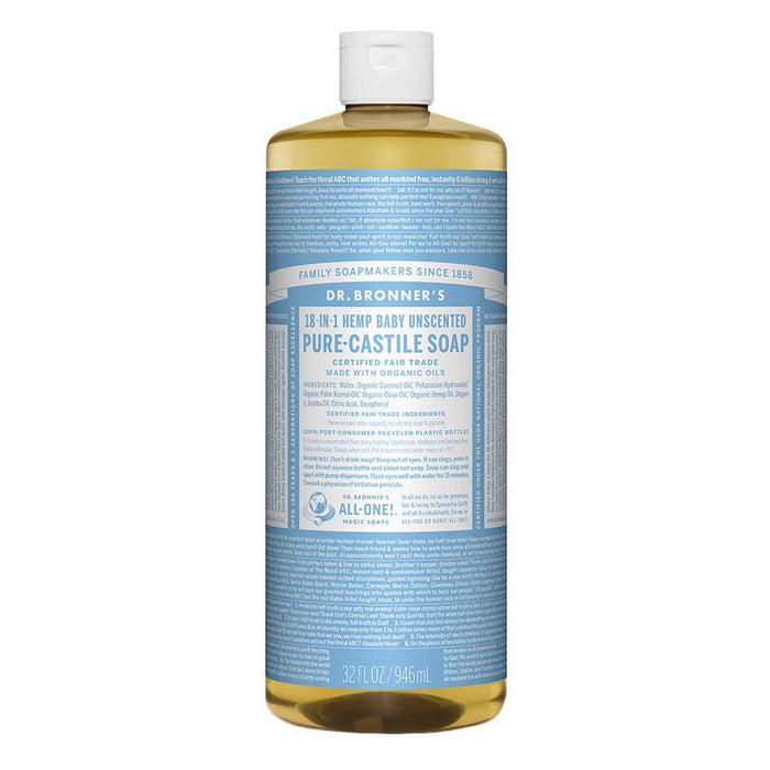 Dr. Bronner's Pure-Castile Liquid Soap, Baby Unscented 946ml - The Health Shop