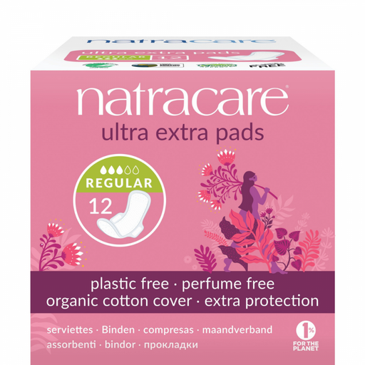 Natracare Ultra Extra Pads with Wings, Regular x 12 - The Health Shop