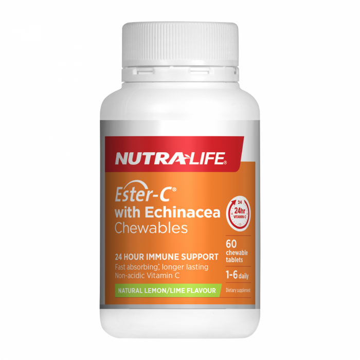 Nutra-Life Ester-C with Echinacea Chewables, Lemon/Lime Flavour 60tabs