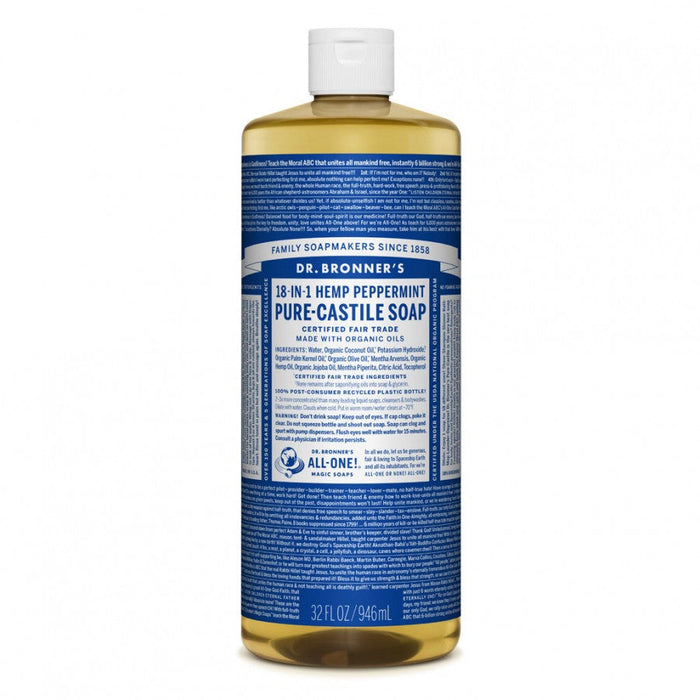 Dr. Bronner's Pure-Castile Liquid Soap, Peppermint 946ml - The Health Shop