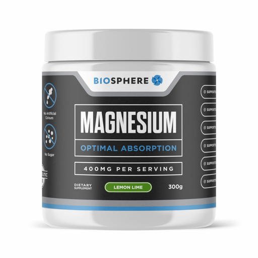 Biosphere Magnesium Powder 400mg 60 serve tub, Lemon Lime - The Health Shop