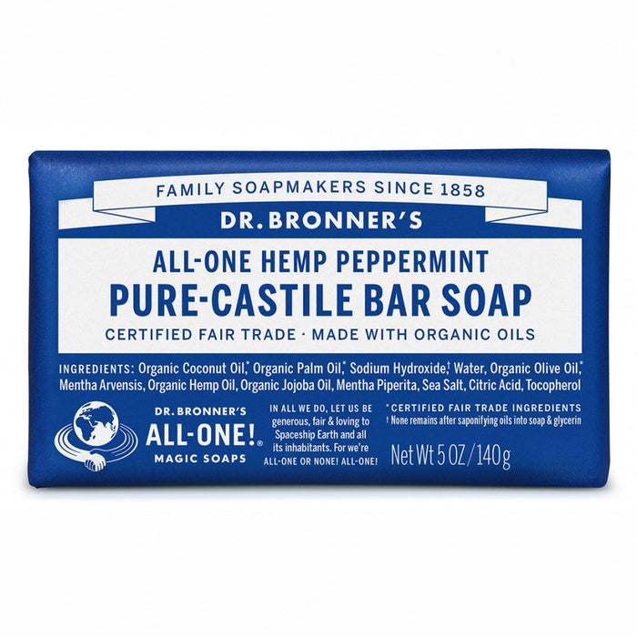 Dr. Bronner's Pure-Castile Bar Soap 140g, Peppermint - The Health Shop