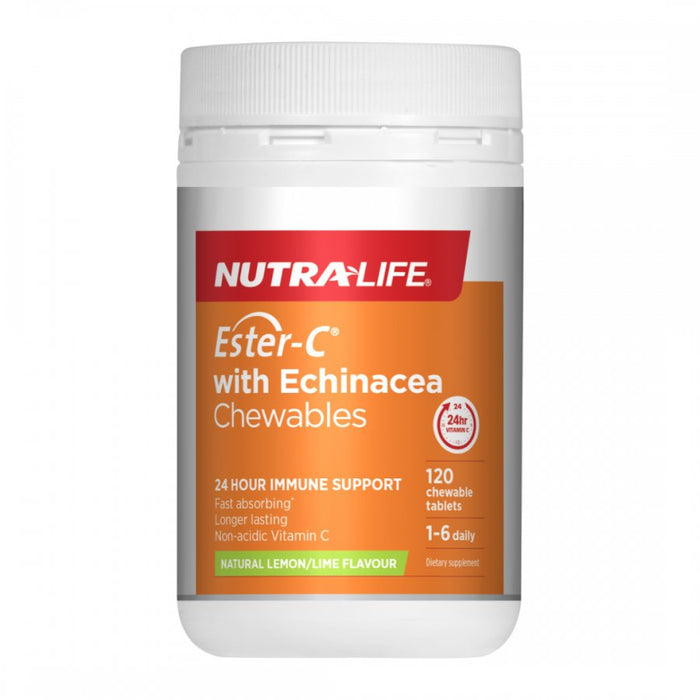 Nutra-Life Ester-C with Echinacea Chewables, Lemon/Lime Flavour 120tabs - The Health Shop