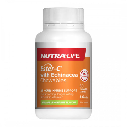 Nutra-Life Ester-C with Echinacea Chewables, Lemon/Lime Flavour 60tabs - The Health Shop