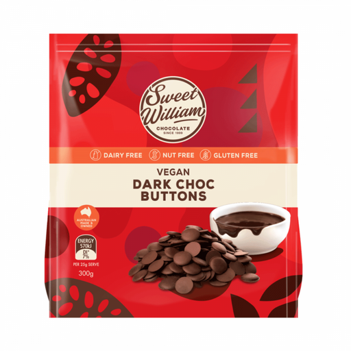 Sweet William Vegan Dark Choc Buttons 300g - The Health Shop